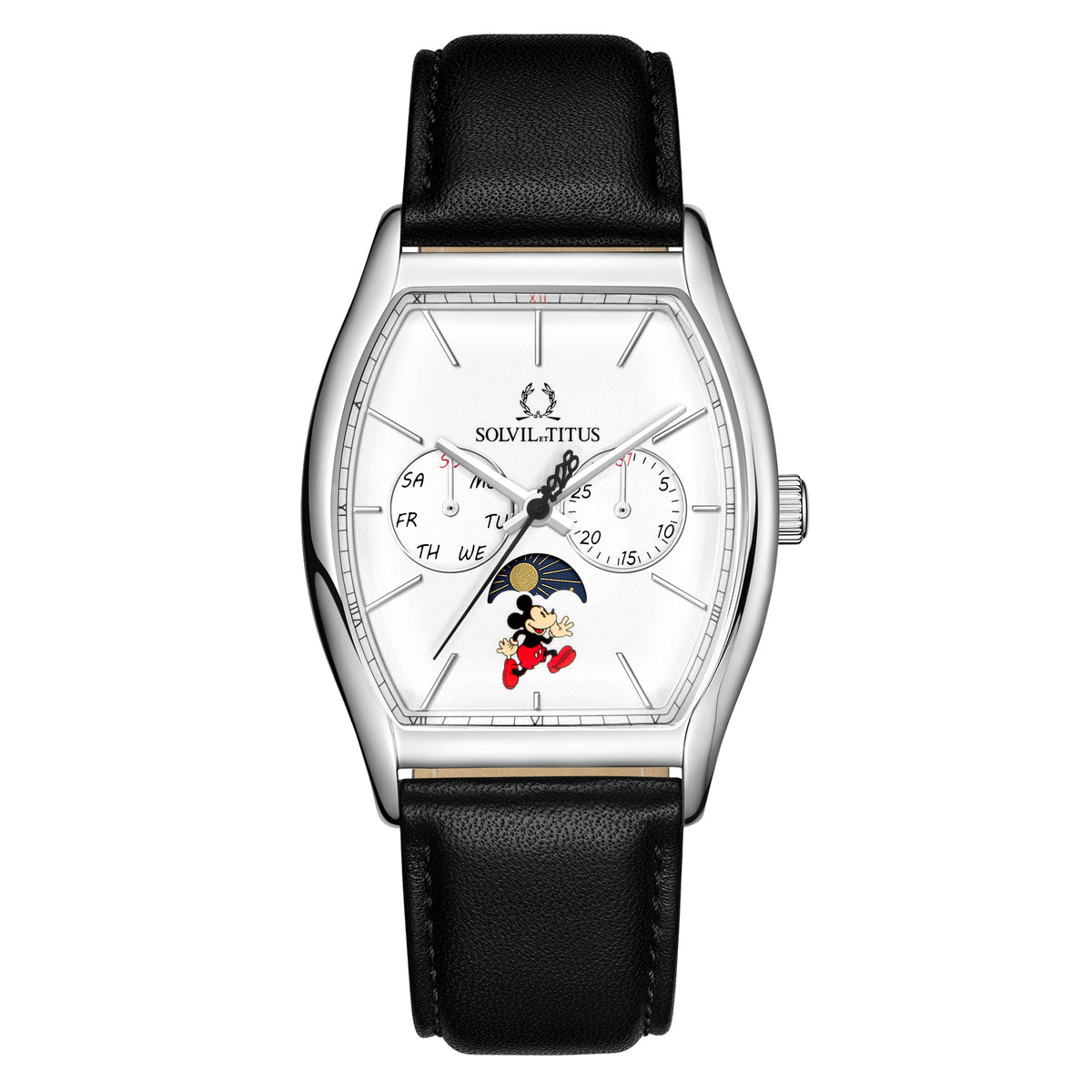 คอลเลกชัน Barista “Mickey Mouse 95th Anniversary” นาฬิกาผู้ชาย ลิมิเตดอิดิชัน เรือนสีเงิน มัลติฟังก์ชัน บอกกลางวัน-กลางคืน ระบบควอตซ์ สายหนัง ขนาดตัวเรือน 37 มม. (W06-03355-001)