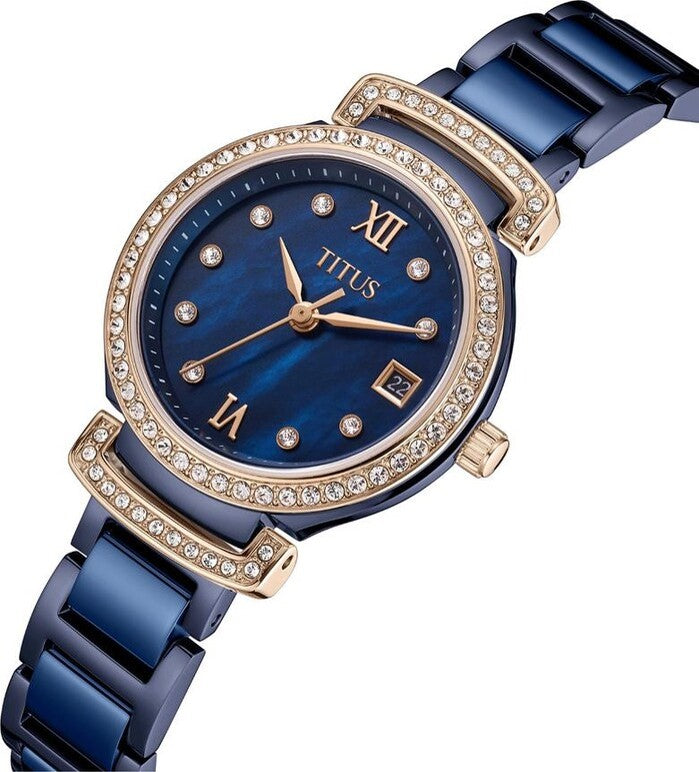 นาฬิกาผู้หญิง Fair Lady 3 เข็ม วันที่ ระบบควอตซ์ สายสเตนเลสสตีลและเซรามิก ขนาดตัวเรือน 28 มม. (W06-03139-010)