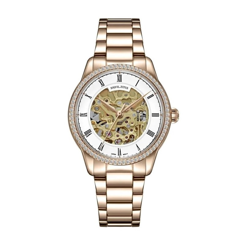 นาฬิกาผู้หญิง Classic Skeleton ระบบออโตเมติก สายสเตนเลสสตีล ขนาดตัวเรือน 34 มม. (W06-03311-001)