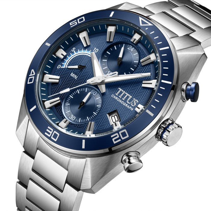 นาฬิกาผู้ชาย Modernist โครโนกราฟ ระบบควอตซ์ สายสเตนเลสสตีล ขนาดตัวเรือน 45 มม. (W06-03331-001)