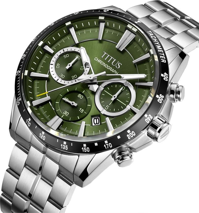 นาฬิกาผู้ชาย Saber โครโนกราฟ ระบบควอตซ์ สายสเตนเลสสตีล ขนาดตัวเรือน 44.2 มม. (W06-03337-004)