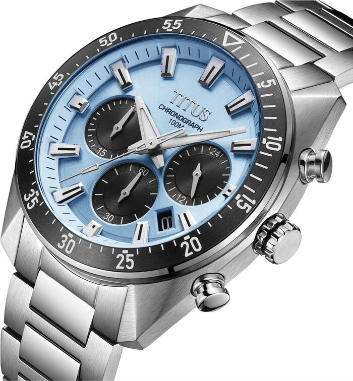 นาฬิกาผู้ชาย Modernist โครโนกราฟ ระบบควอตซ์ สายสเตนเลสสตีล ขนาดตัวเรือน 45 มม. (W06-03338-003)