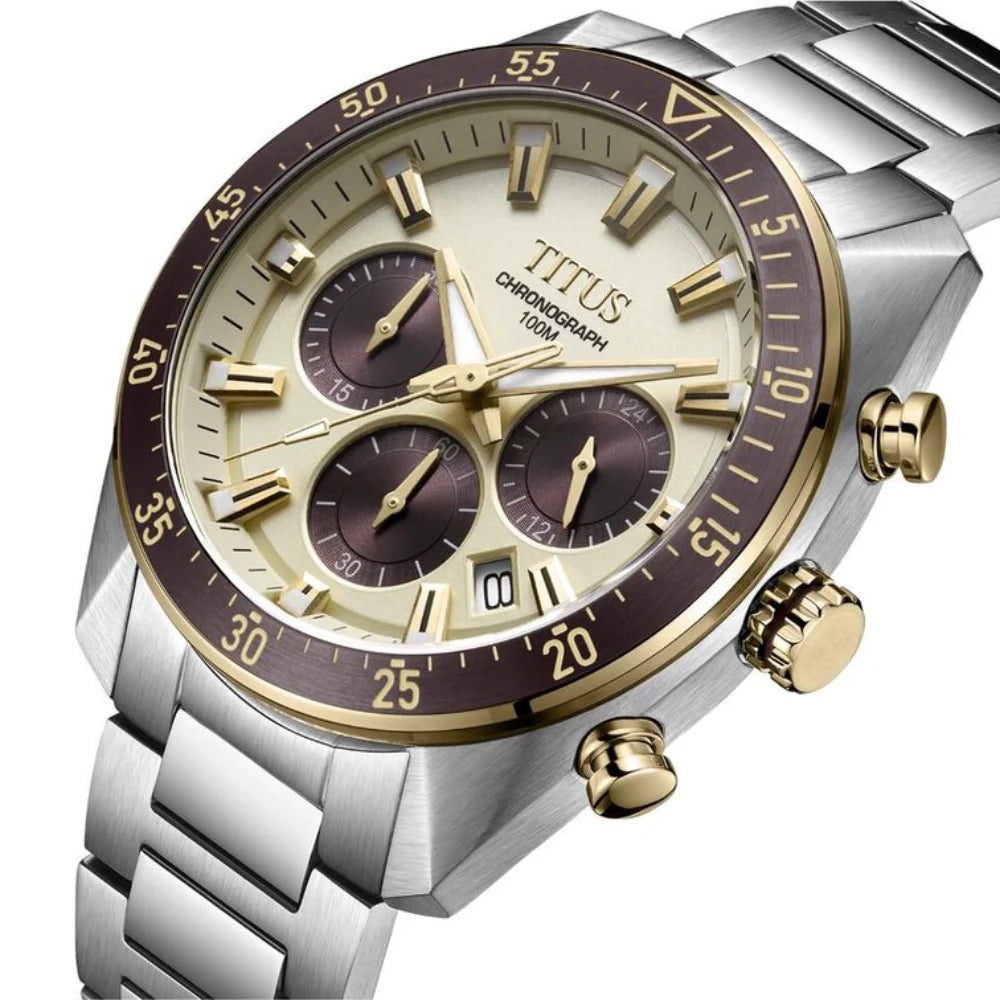 นาฬิกาผู้ชาย Modernist โครโนกราฟ ระบบควอตซ์ สายสเตนเลสสตีล ขนาดตัวเรือน 45 มม. (W06-03338-004)