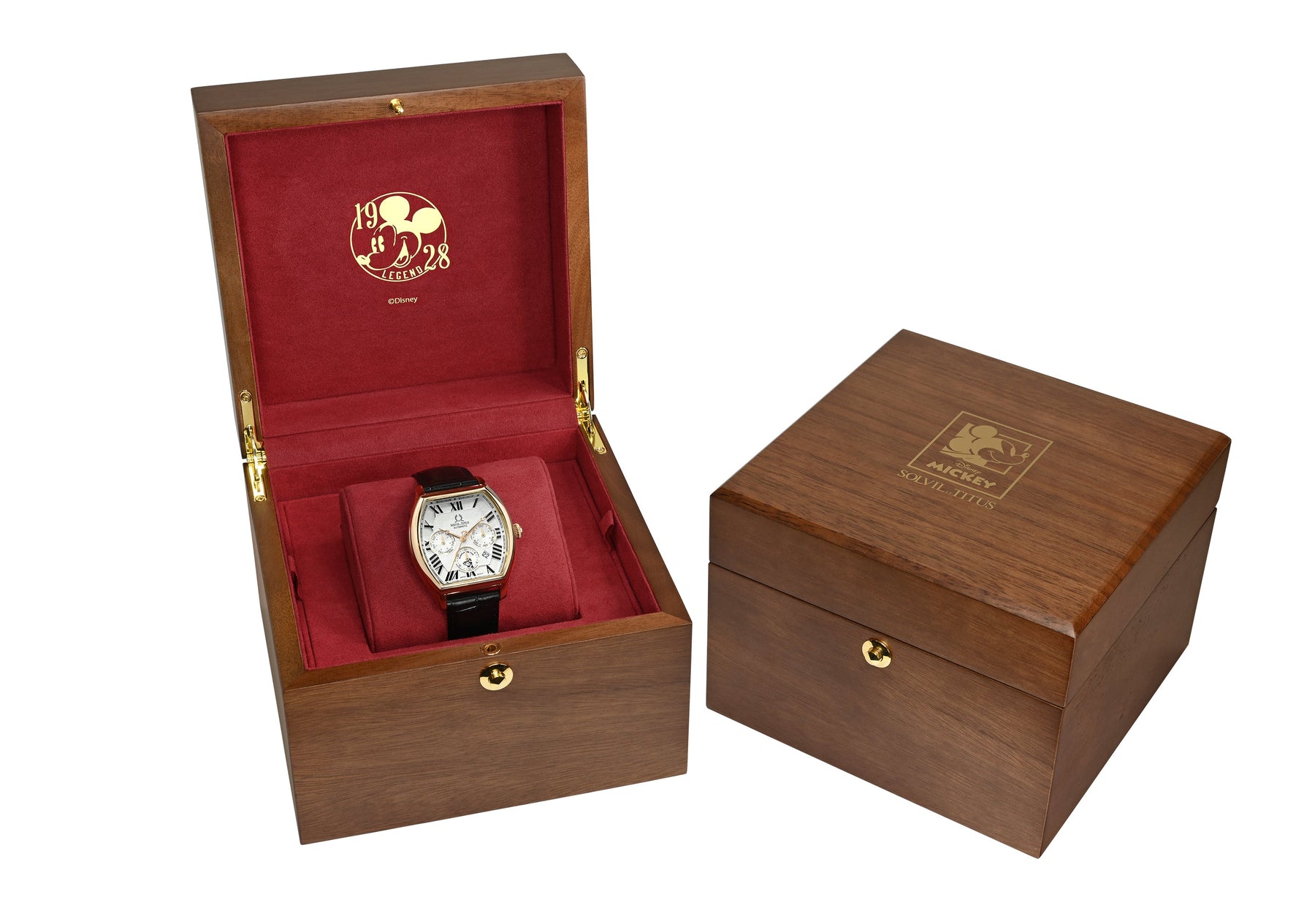 คอลเลกชัน Barrique “Mickey Mouse 95th Anniversary” นาฬิกาผู้ชาย ลิมิเตดอิดิชัน เรือนสีทองอ่อน มัลติฟังก์ชัน ระบบออโตเมติก สายหนัง ขนาดตัวเรือน 40 มม. (W06-03352-002)