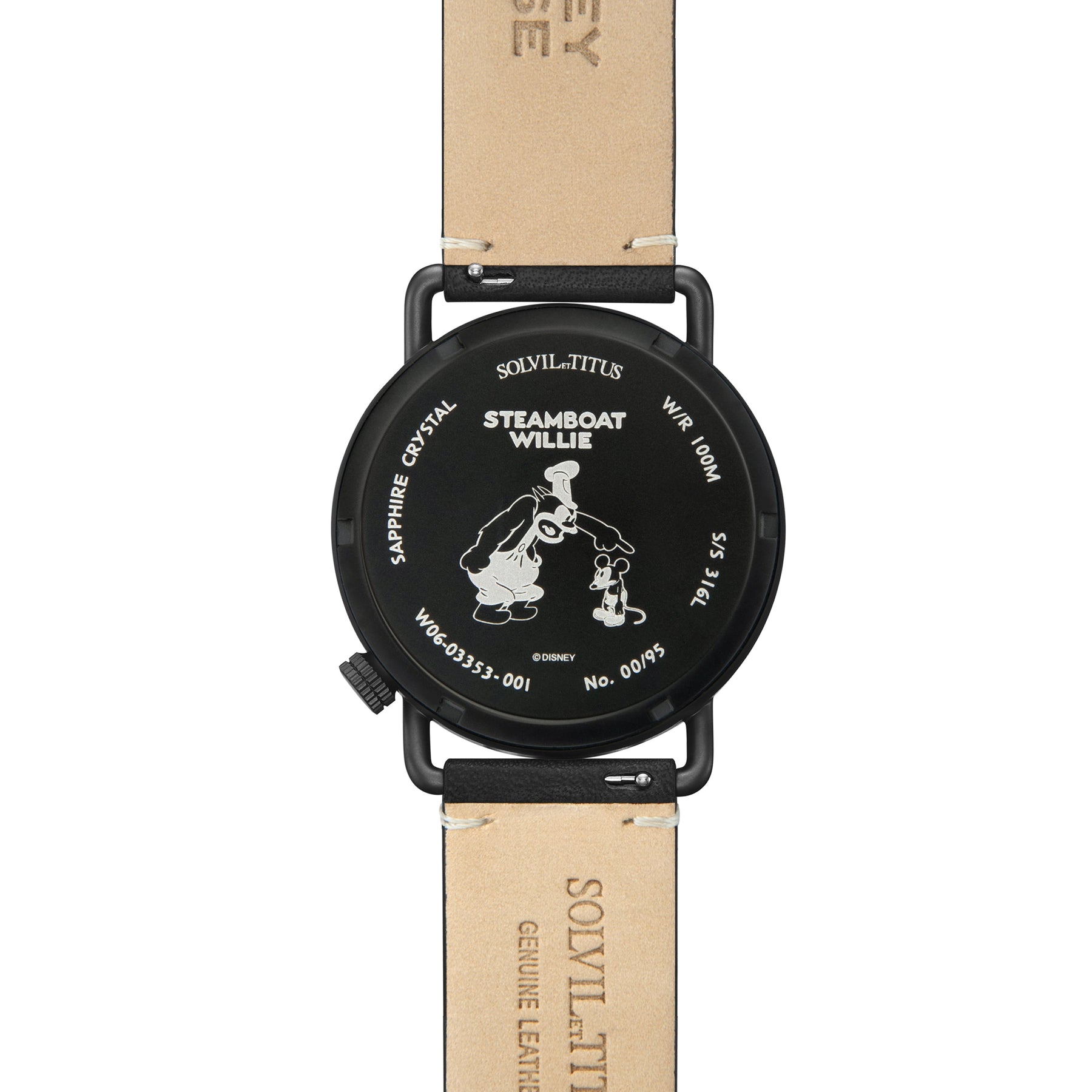 คอลเลกชัน Exquisite “Mickey Mouse 95th Anniversary” นาฬิกาผู้ชาย ลิมิเตดอิดิชัน สีดำ 3 เข็ม ระบบออโตเมติก สายหนัง ขนาดตัวเรือน 40 มม. (W06-03353-001)