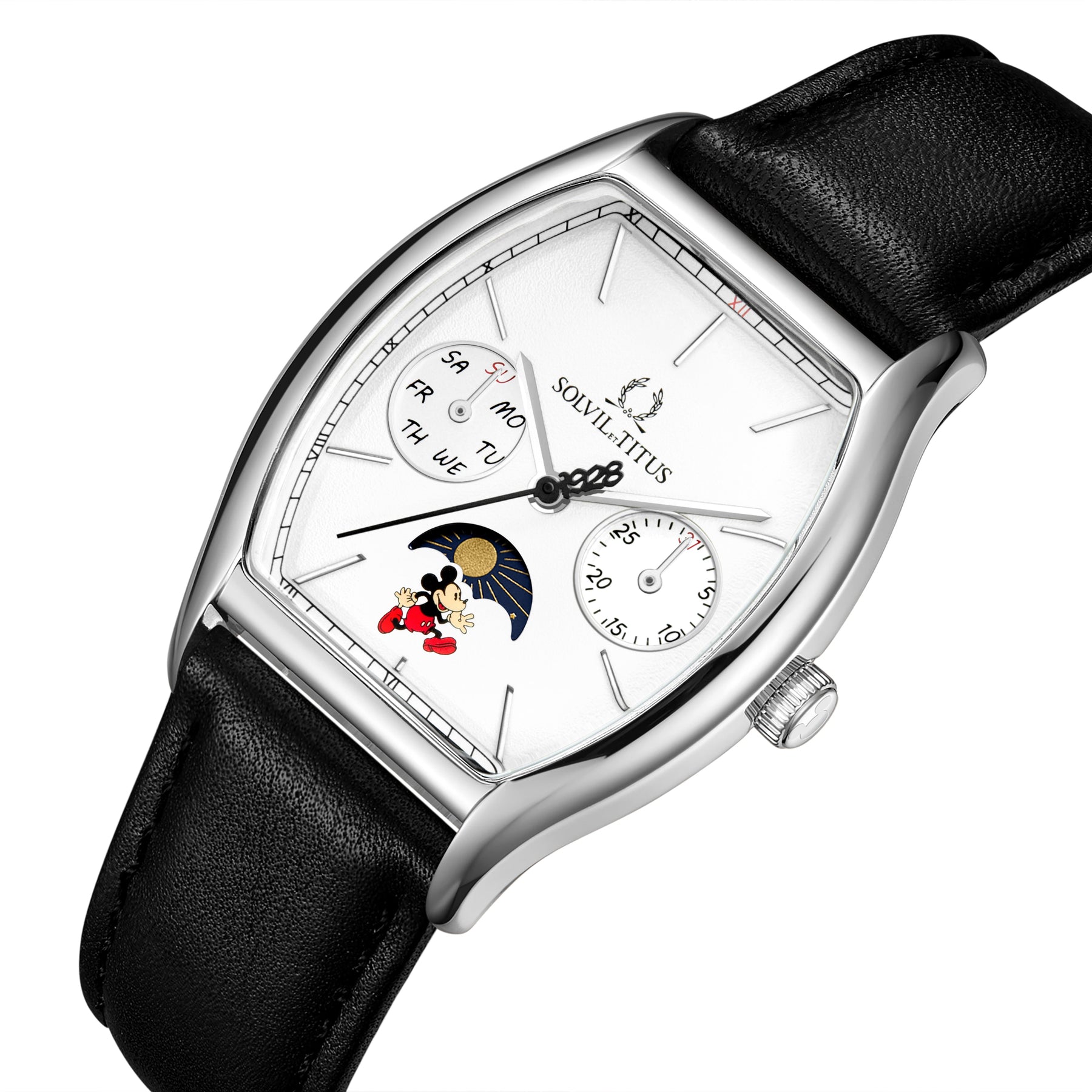 คอลเลกชัน Barista “Mickey Mouse 95th Anniversary” นาฬิกาผู้หญิง ลิมิเตดอิดิชัน เรือนสีเงิน มัลติฟังก์ชัน บอกกลางวัน-กลางคืน ระบบควอตซ์ สายหนัง ขนาดตัวเรือน 31 มม. (W06-03356-001)