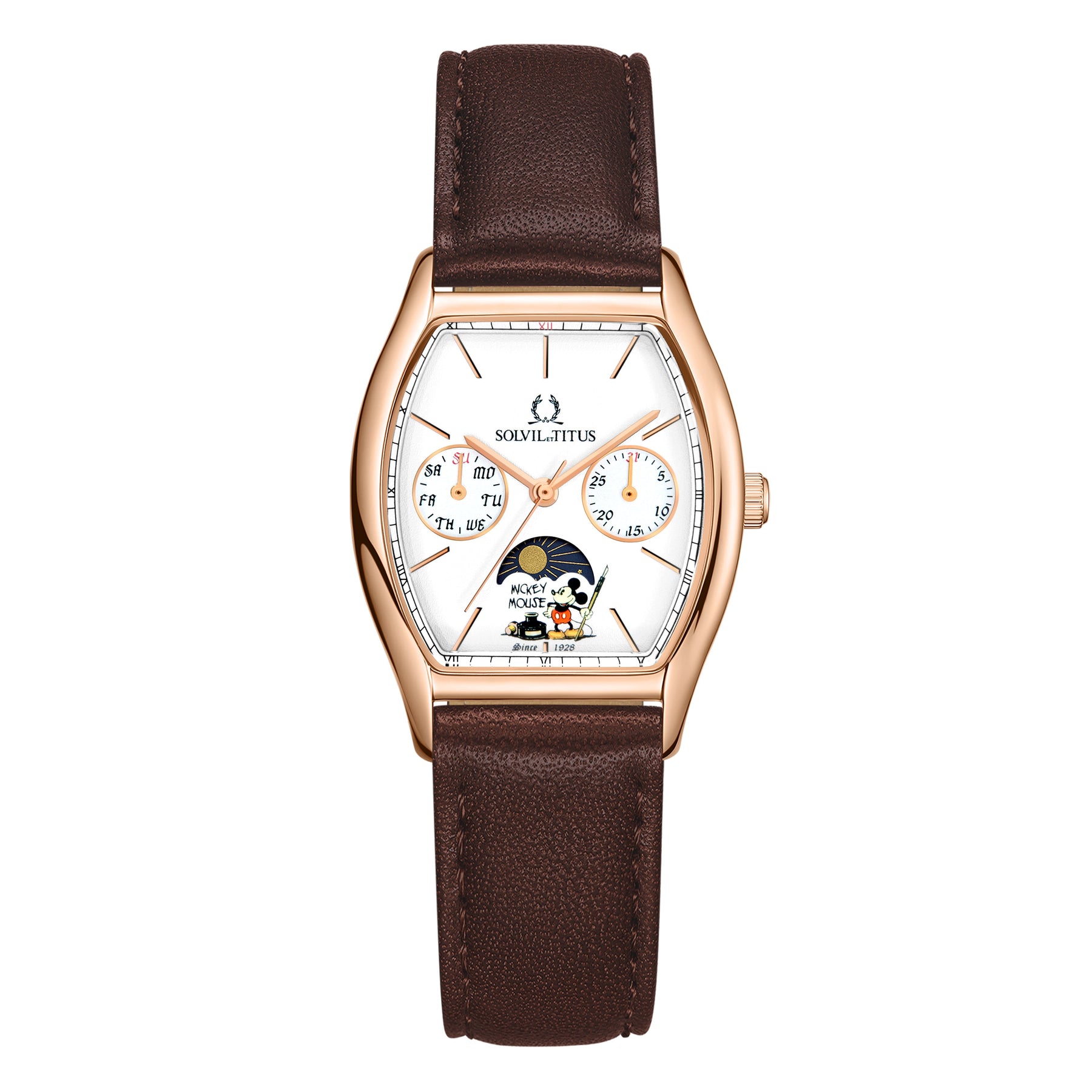 [Pre-Order] คอลเลกชัน Barista “Mickey Mouse 95th Anniversary” นาฬิกาผู้หญิง ลิมิเตดอิดิชัน เรือนสีโรสโกลด์ มัลติฟังก์ชัน บอกกลางวัน-กลางคืน ระบบควอตซ์ สายหนัง ขนาดตัวเรือน 31 มม. (W06-03356-002)