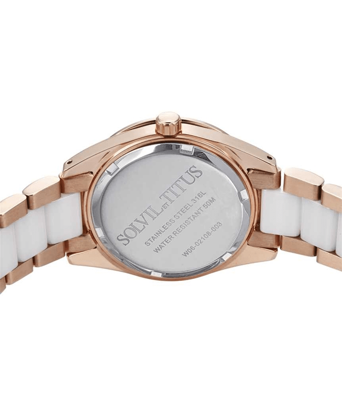 นาฬิกาผู้หญิง Perse มัลติฟังก์ชัน ระบบควอตซ์ สายสแตนเลสสตีลและเซรามิก ขนาดตัวเรือน 35.5 มม. (W06-02108-003)