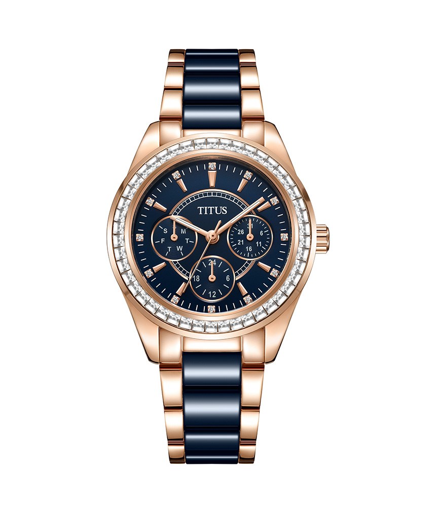 นาฬิกาผู้หญิง Perse มัลติฟังก์ชัน ระบบควอตซ์ สายสแตนเลสสตีลและเซรามิก ขนาดตัวเรือน 35.5 มม. (W06-02108-009)