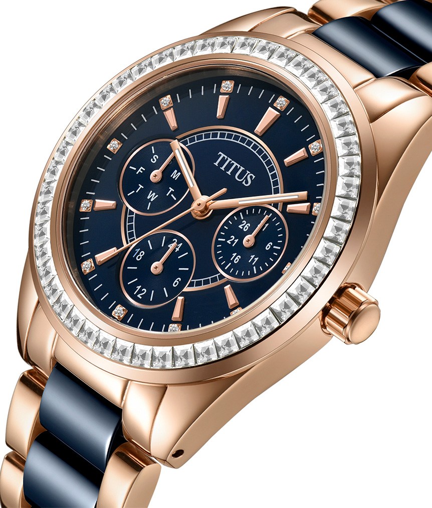 นาฬิกาผู้หญิง Perse มัลติฟังก์ชัน ระบบควอตซ์ สายสแตนเลสสตีลและเซรามิก ขนาดตัวเรือน 35.5 มม. (W06-02108-009)
