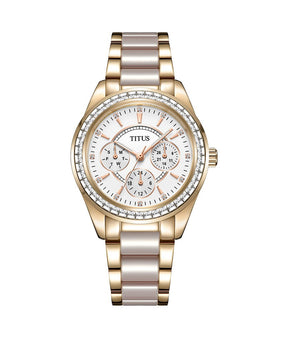 นาฬิกาผู้หญิง Perse มัลติฟังก์ชัน ระบบควอตซ์ สายสแตนเลสสตีลและเซรามิก ขนาดตัวเรือน 35.5 มม. (W06-02108-010)