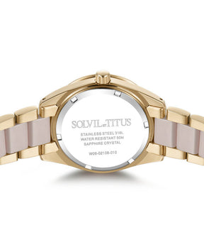 นาฬิกาผู้หญิง Perse มัลติฟังก์ชัน ระบบควอตซ์ สายสแตนเลสสตีลและเซรามิก ขนาดตัวเรือน 35.5 มม. (W06-02108-010)