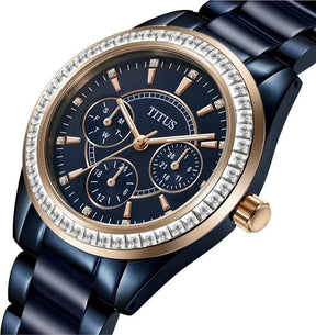 นาฬิกาผู้หญิง Perse มัลติฟังก์ชัน ระบบควอตซ์ สายสแตนเลสสตีลและเซรามิก ขนาดตัวเรือน 35.5 มม. (W06-02108-012)