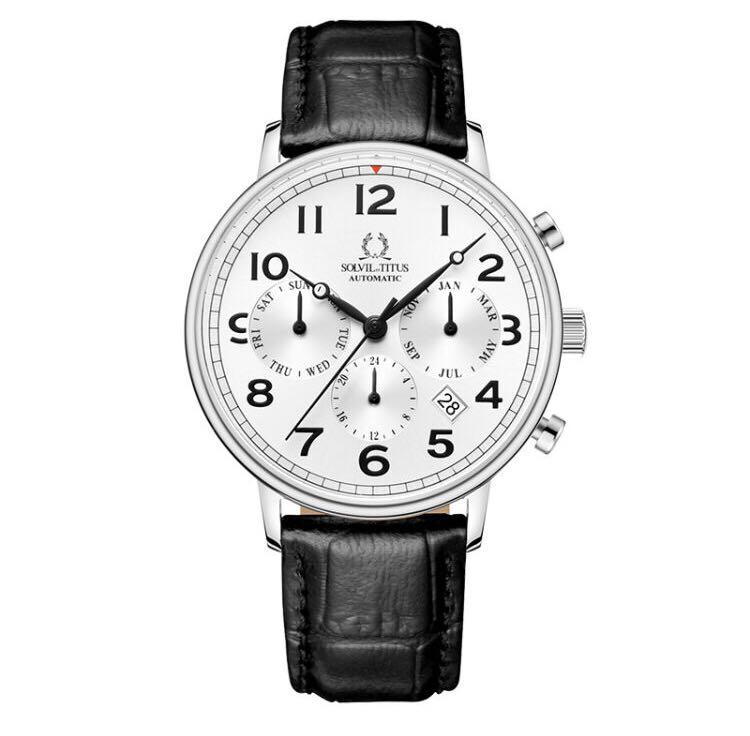 นาฬิกาผู้หญิง Vintage มัลติฟังก์ชัน ระบบออโตเมติก สายหนัง ขนาดตัวเรือน 37 มม. (W06-03078-001)