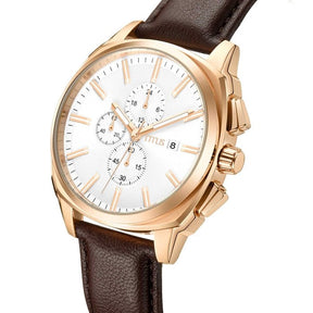 นาฬิกาผู้ชาย Modernist โครโนกราฟ ระบบควอตซ์ สายหนัง ขนาดตัวเรือน 40 มม. (W06-03111-005)