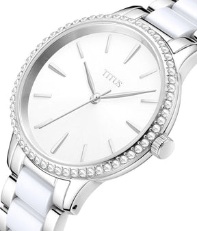 นาฬิกาผู้หญิง Fashionista 3 เข็ม ระบบควอตซ์ สายสแตนเลสสตีลและเซรามิก ขนาดตัวเรือน 37 มม. (W06-03138-001)