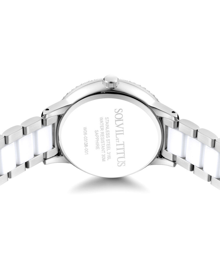 นาฬิกาผู้หญิง Fashionista 3 เข็ม ระบบควอตซ์ สายสแตนเลสสตีลและเซรามิก ขนาดตัวเรือน 37 มม. (W06-03138-001)