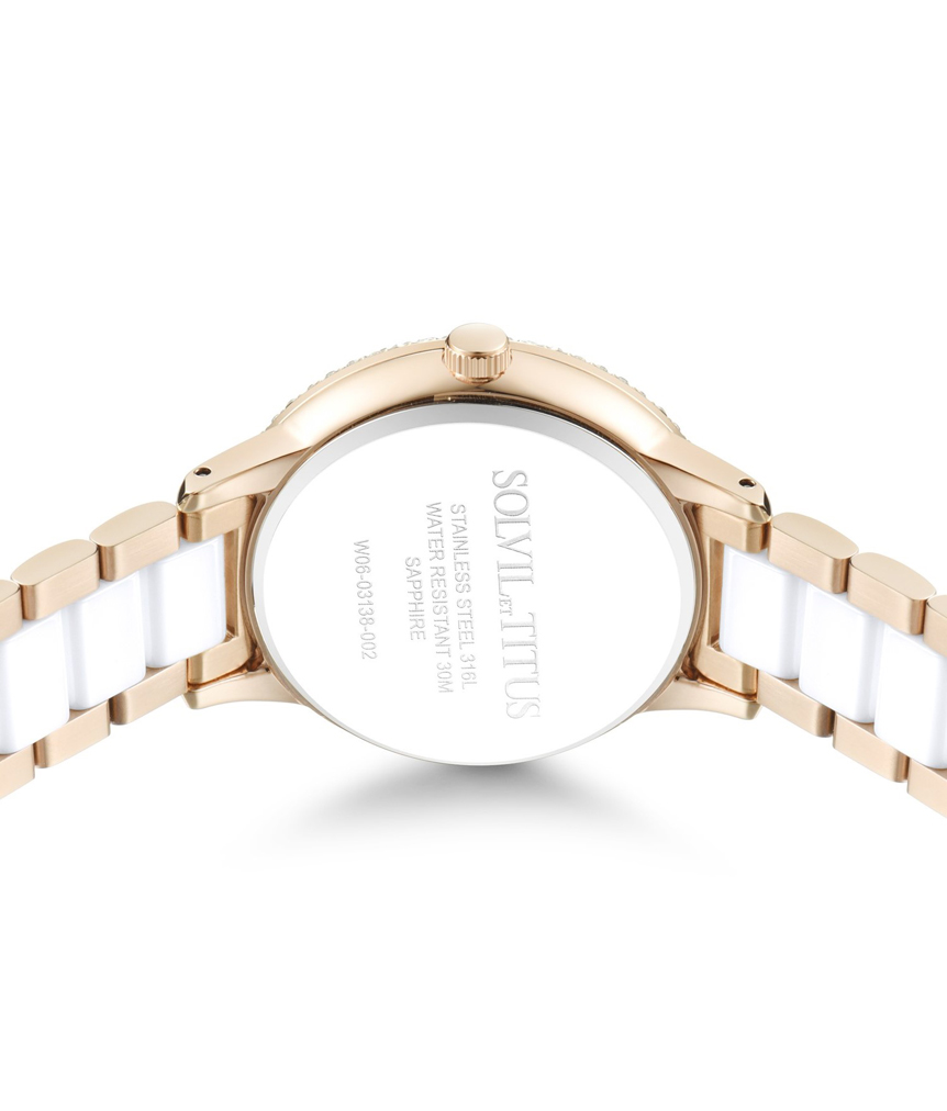 นาฬิกาผู้หญิง Fashionista 3 เข็ม ระบบควอตซ์ สายสแตนเลสสตีลและเซรามิก ขนาดตัวเรือน 37 มม. (W06-03138-002)