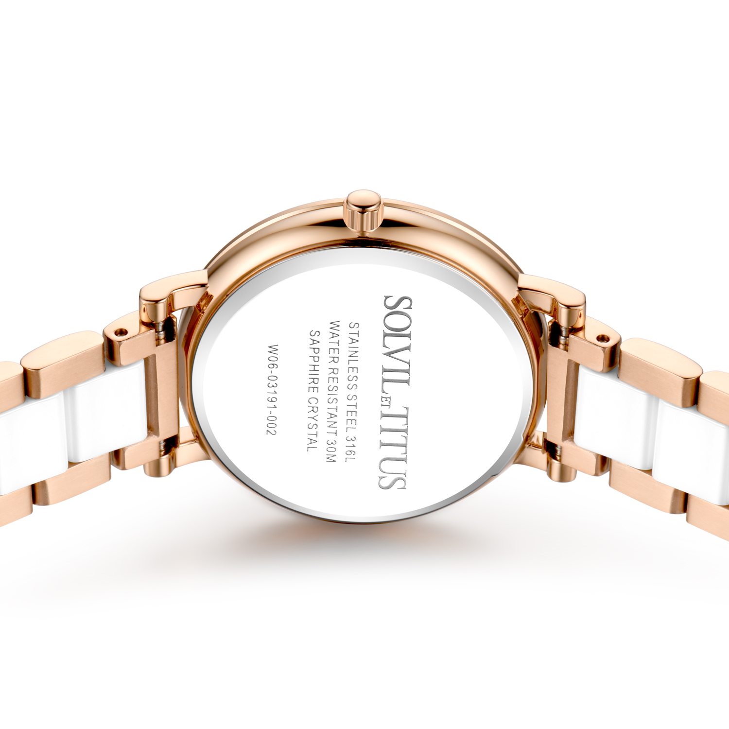 นาฬิกาผู้หญิง Chandelier 3 เข็ม วันที่ ระบบควอตซ์ สายสเตนเสลสตีลและเซรามิก ขนาดตัวเรือน 32.5 มม. (W06-03191-002)