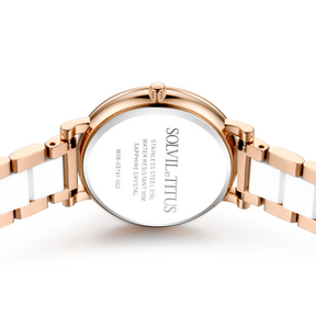 นาฬิกาผู้หญิง Chandelier 3 เข็ม วันที่ ระบบควอตซ์ สายสเตนเสลสตีลและเซรามิก ขนาดตัวเรือน 32.5 มม. (W06-03191-002)