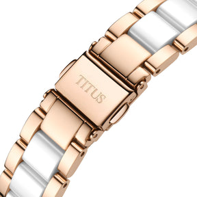 นาฬิกาผู้หญิง Chandelier 3 เข็ม วันที่ ระบบควอตซ์ สายสเตนเสลสตีลและเซรามิก ขนาดตัวเรือน 32.5 มม. (W06-03191-002)