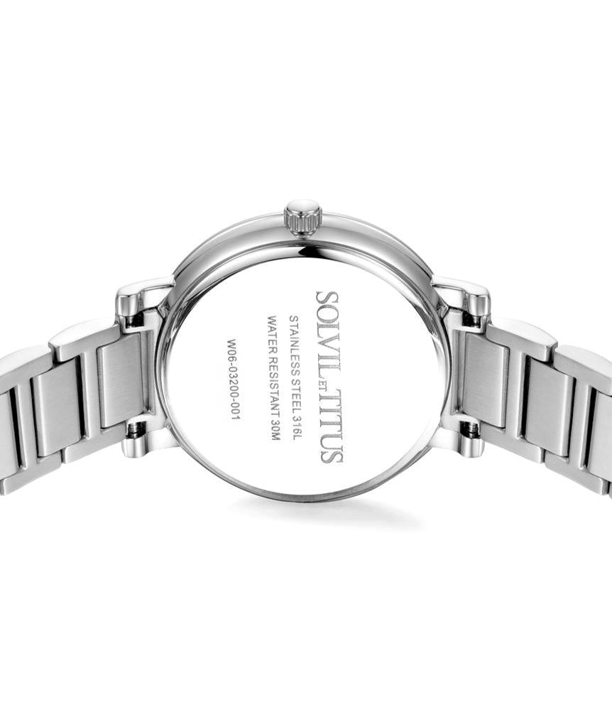 นาฬิกาผู้หญิง Chandelier 3 เข็ม วันที่ ระบบควอตซ์ สายสแตนเสลสตีล ขนาดตัวเรือน 32.5 มม. (W06-03200-001)