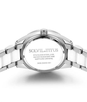 นาฬิกาผู้หญิง Perse มัลติฟังก์ชัน ระบบควอตซ์ สายสแตนเลสสตีลและเซรามิก ขนาดตัวเรือน 35.5 มม. (W06-03203-001)