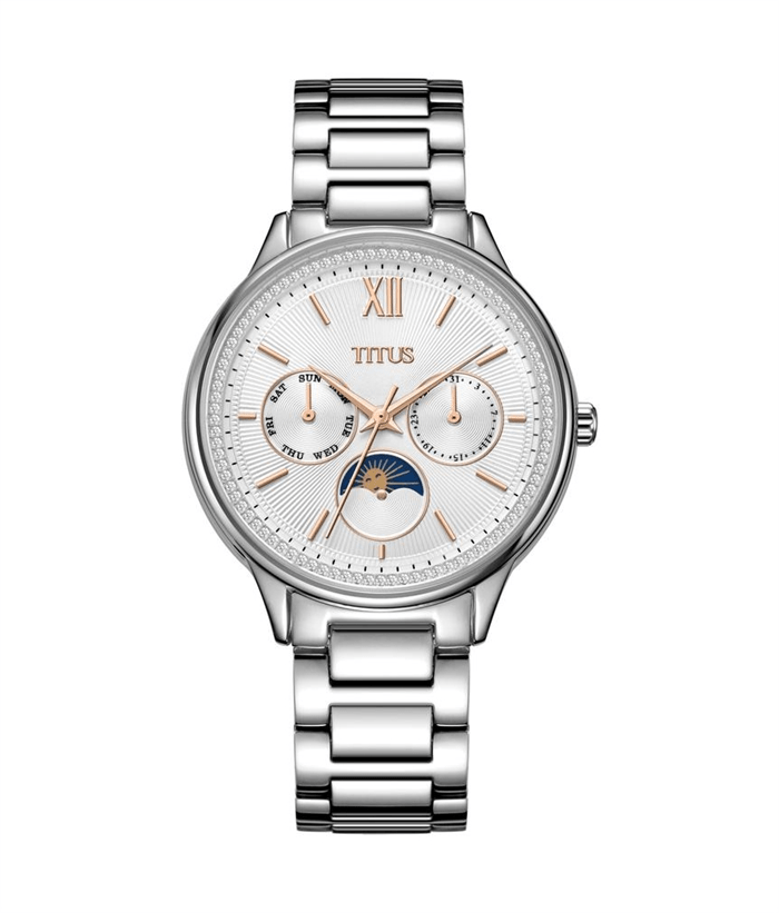 นาฬิกาผู้หญิง Fashionista มัลติฟังก์ชัน ระบบควอตซ์ สายสแตนเลสสตีล ขนาดตัวเรือน 37 มม. (W06-03208-001)