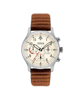 นาฬิกาผู้ชาย Modernist โครโนกราฟ ระบบควอตซ์ สายหนัง ขนาดตัวเรือน 42 มม. (W06-03249-002)