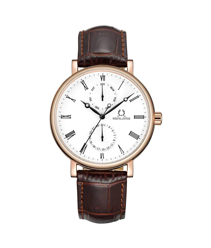 นาฬิกาผู้ชาย Classicist มัลติฟังก์ชัน ระบบควอตซ์ สายหนัง ขนาดตัวเรือน 42 มม. (W06-03300-001)