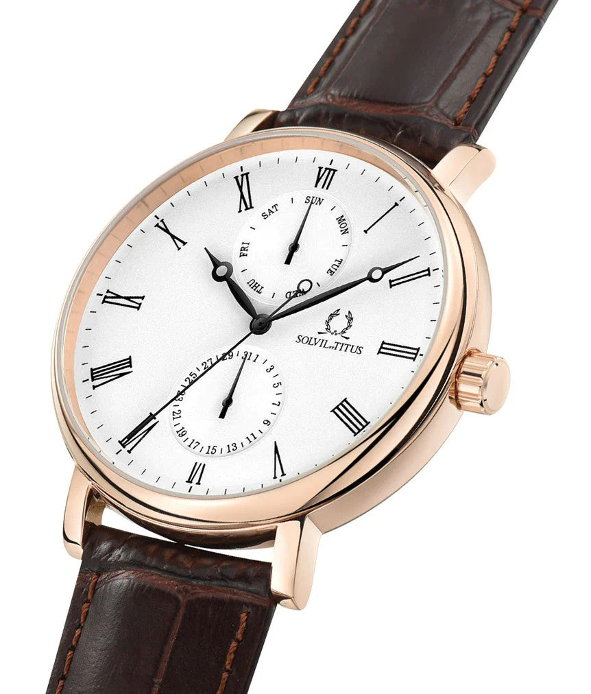 นาฬิกาผู้ชาย Classicist มัลติฟังก์ชัน ระบบควอตซ์ สายหนัง ขนาดตัวเรือน 42 มม. (W06-03300-001)