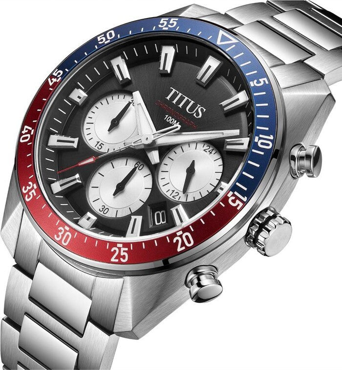 นาฬิกาผู้ชาย Modernist โครโนกราฟ ระบบควอตซ์ สายสแตนเลสสตีล ขนาดตัวเรือน 45 มม. (W06-03338-006)
