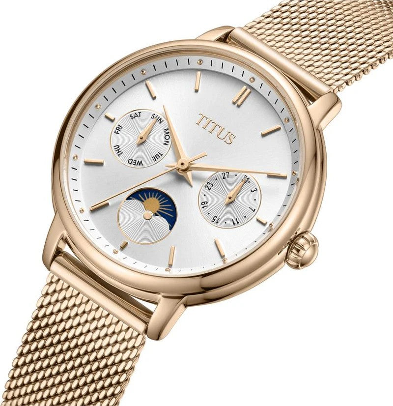 นาฬิกาผู้หญิง Fashionista มัลติฟังก์ชัน ระบบควอตซ์ สายถักสเตนเลสสตีล ขนาดตัวเรือน 32 มม. (W06-03404-002)