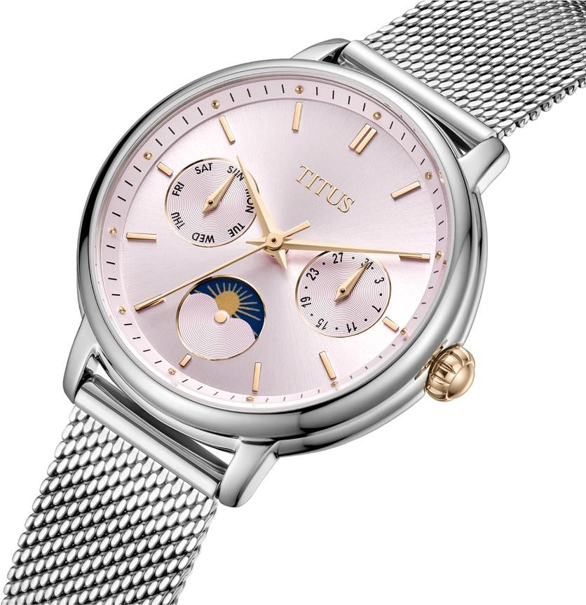 นาฬิกาผู้หญิง Fashionista มัลติฟังก์ชัน ระบบควอตซ์ สายถักสเตนเลสสตีล ขนาดตัวเรือน 32 มม. (W06-03404-003)