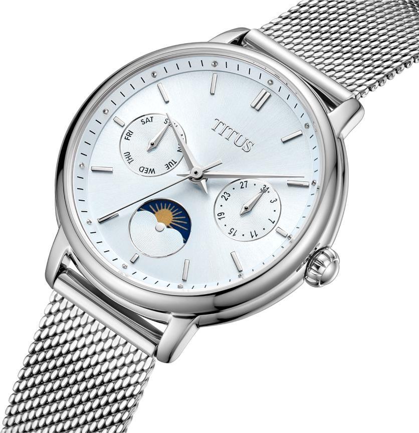 นาฬิกาผู้หญิง Fashionista มัลติฟังก์ชัน ระบบควอตซ์ สายถักสเตนเลสสตีล ขนาดตัวเรือน 32 มม. (W06-03404-004)