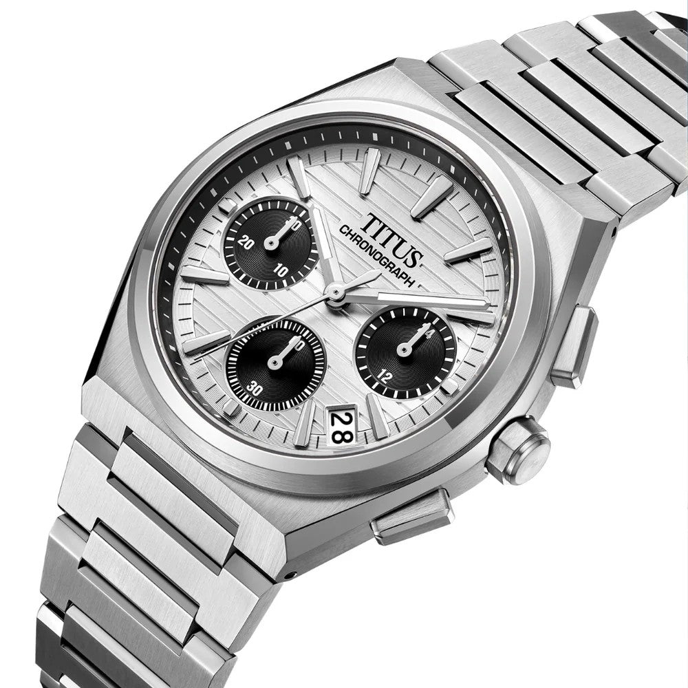 นาฬิกาผู้ชาย Vinyl โครโนกราฟ ระบบควอตซ์ สายสเตนเลสสตีล ขนาดตัวเรือน 39.5 มม. (W06-03415-001)