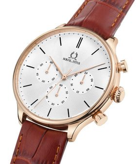 นาฬิกาผู้ชาย Vintage ระบบควอตซ์ โครโนกราฟ สายหนัง (W06-03007)