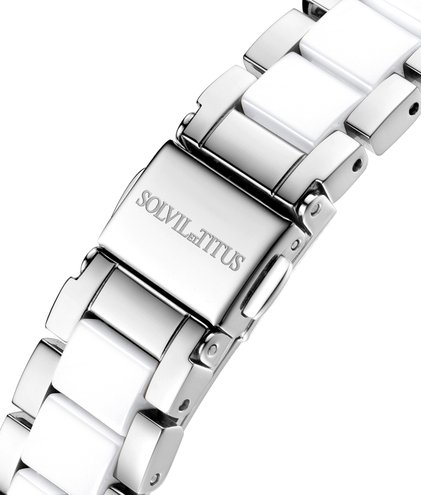 นาฬิกาผู้หญิง Fashionista มัลติฟังก์ชัน ระบบควอตซ์ สายสแตนเลสสตีลและเซรามิก ขนาดตัวเรือน 37 มม. (W06-03149-001)