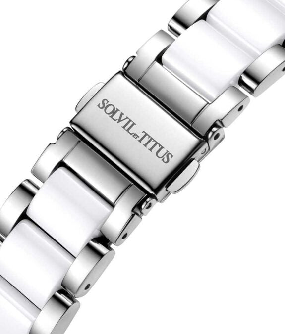 นาฬิกาผู้หญิง Fashionista มัลติฟังก์ชัน ระบบควอตซ์ สายสแตนเลสสตีลและเซรามิก ขนาดตัวเรือน 37 มม. (W06-03177-001)