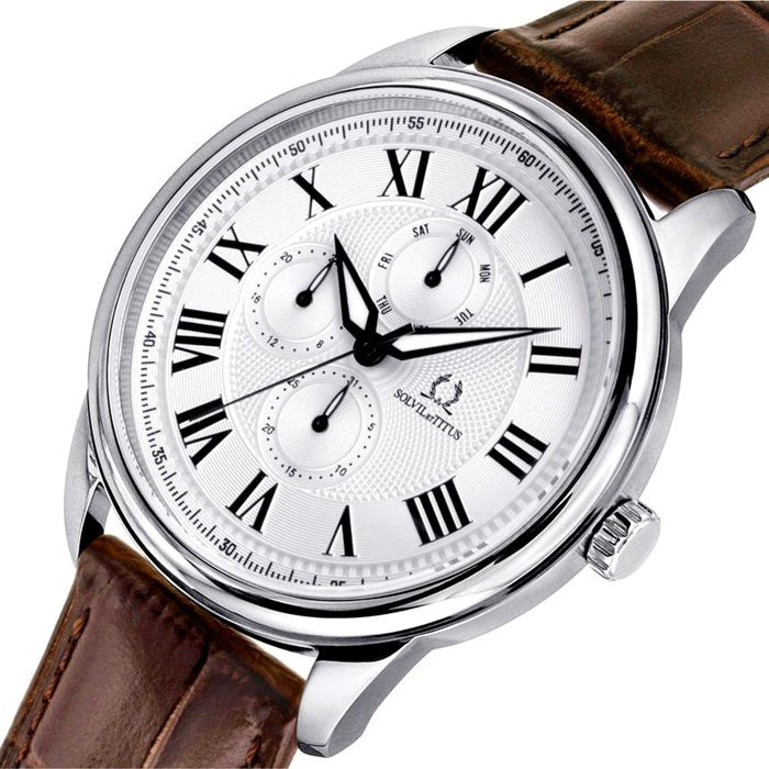 นาฬิกาผู้ชาย Classicist มัลติฟังชัน ระบบควอตซ์ สายหนัง ขนาดตัวเรือน 44 มม. (W06-03246-001)
