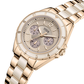 นาฬิกาผู้หญิง Perse มัลติฟังก์ชัน ระบบควอตซ์ สายสแตนเลสสตีลและเซรามิก ขนาดตัวเรือน 36 มม. (W06-03248-006)